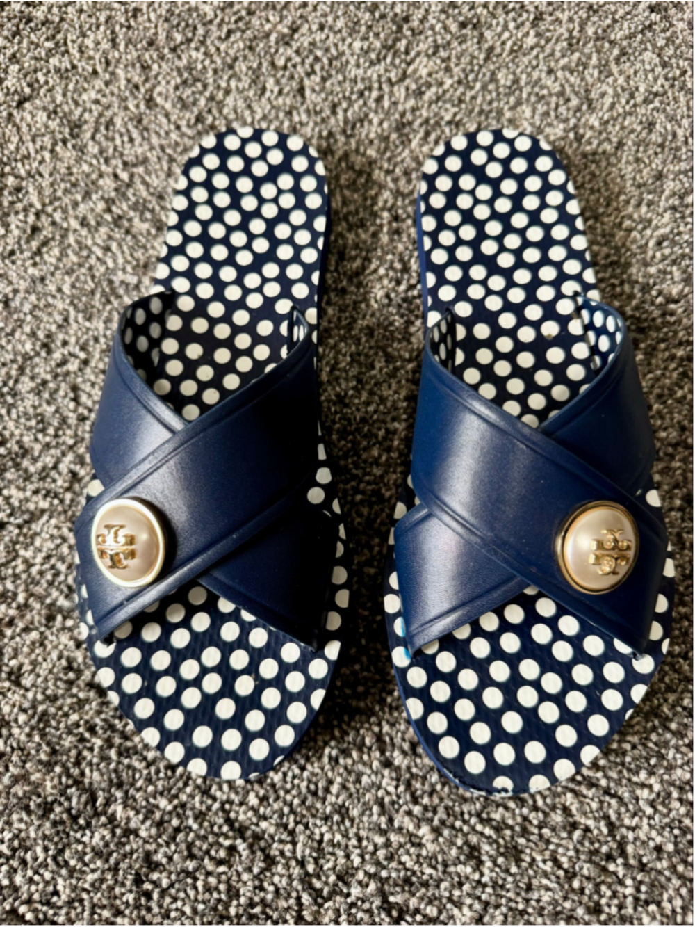 Women's Tory Burch Melody Criss Cross Sandals Navy Sea/New Ivory Size 9 - Picture 6 of 15